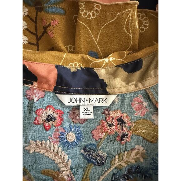 John Mark Mixed Media Floral Peasant Blouse XL Patchwork Boho Tunic NWT Eclectic - Picture 12 of 16
